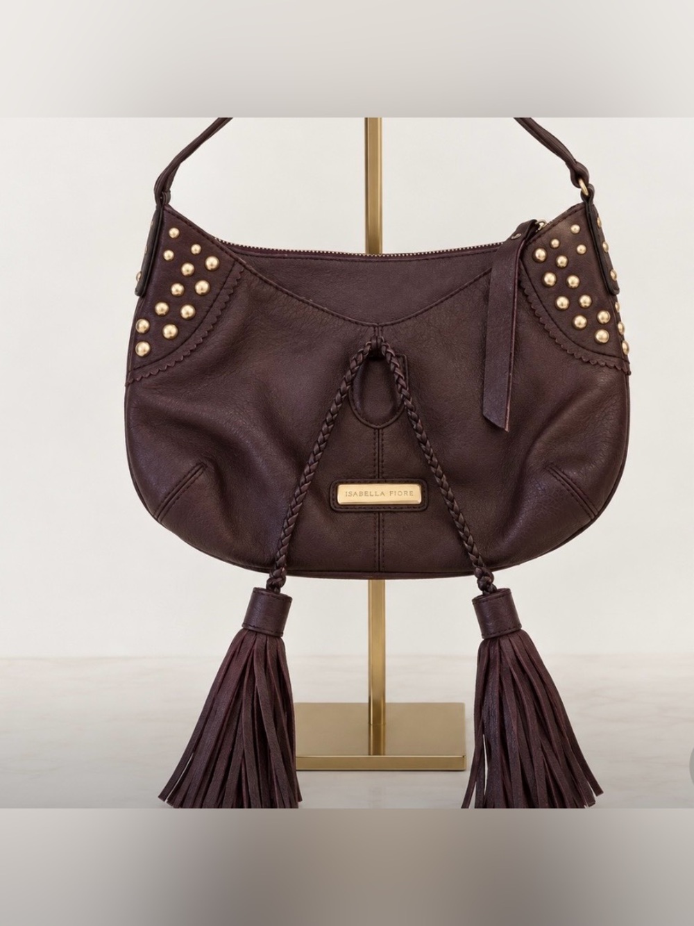 Isabella fiore burgundy tassel studded bag